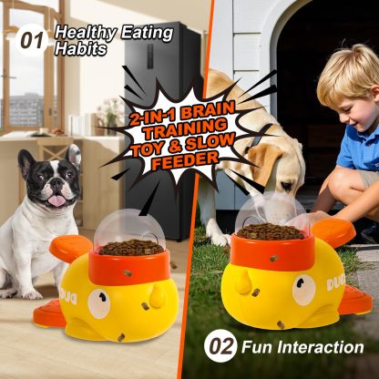 Yellow duck pet feeder cat dog interactive toy