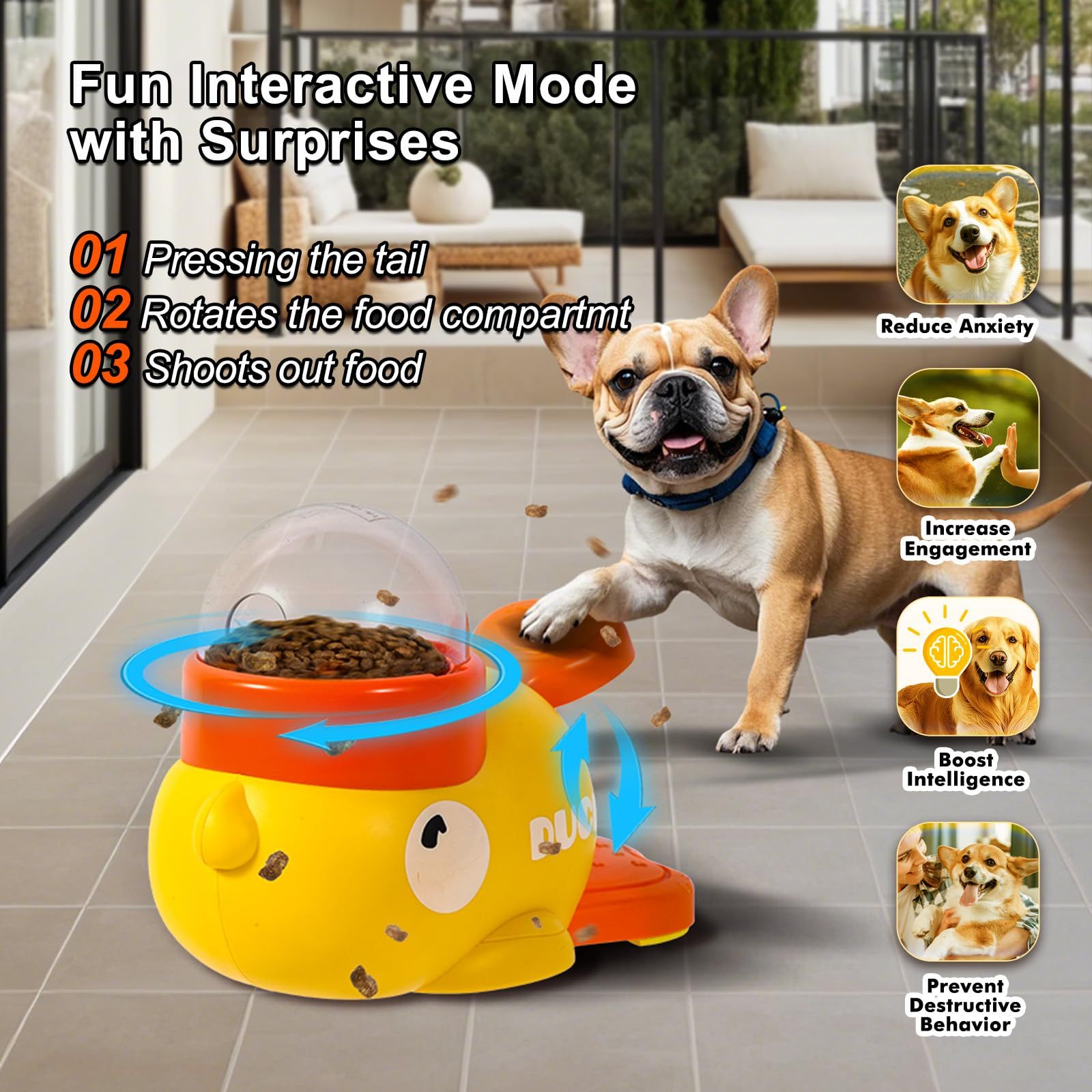Yellow duck pet feeder cat dog interactive toy