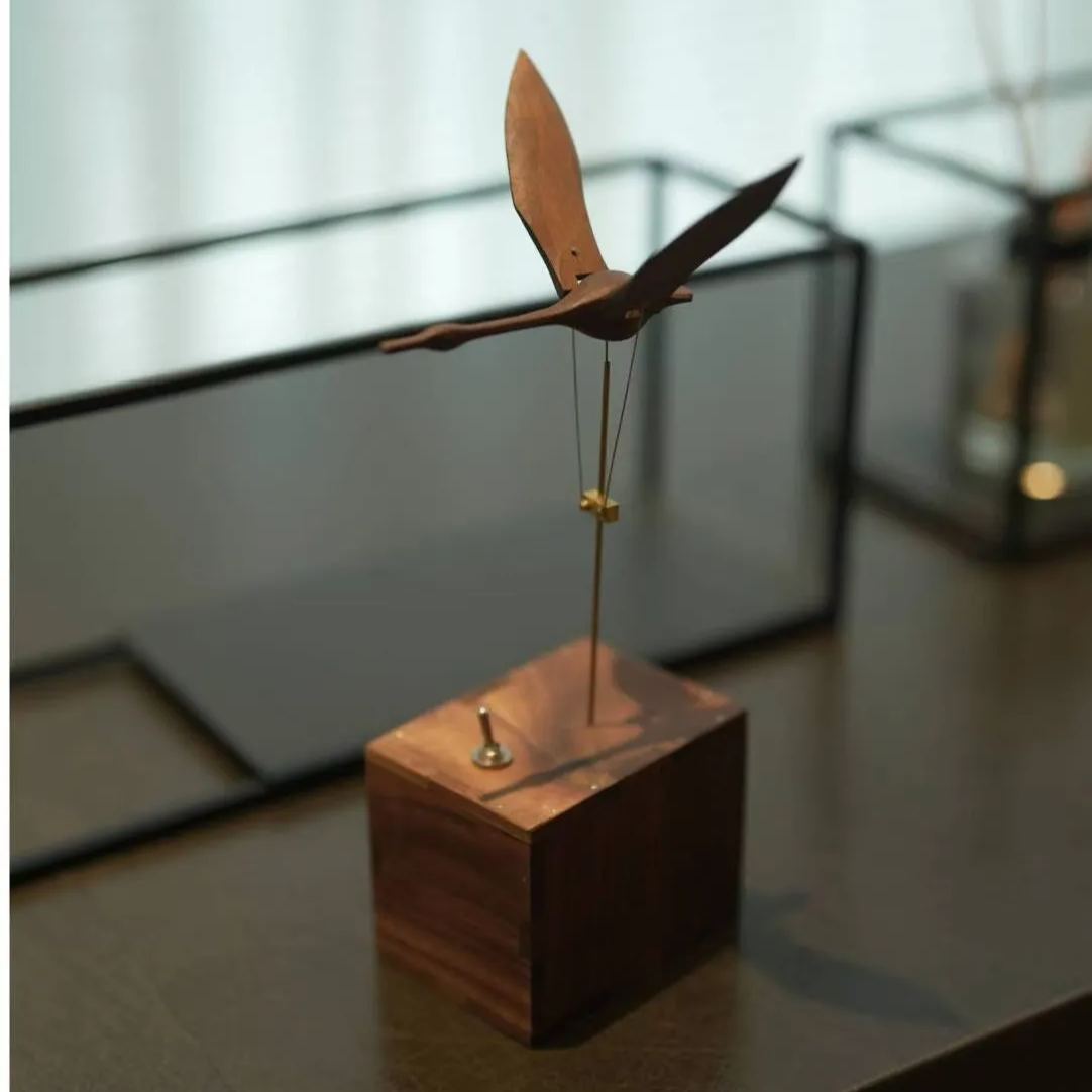 Handcrafted Walnut Swan Automaton - Elegant Motion Art for Desk & Home Decor