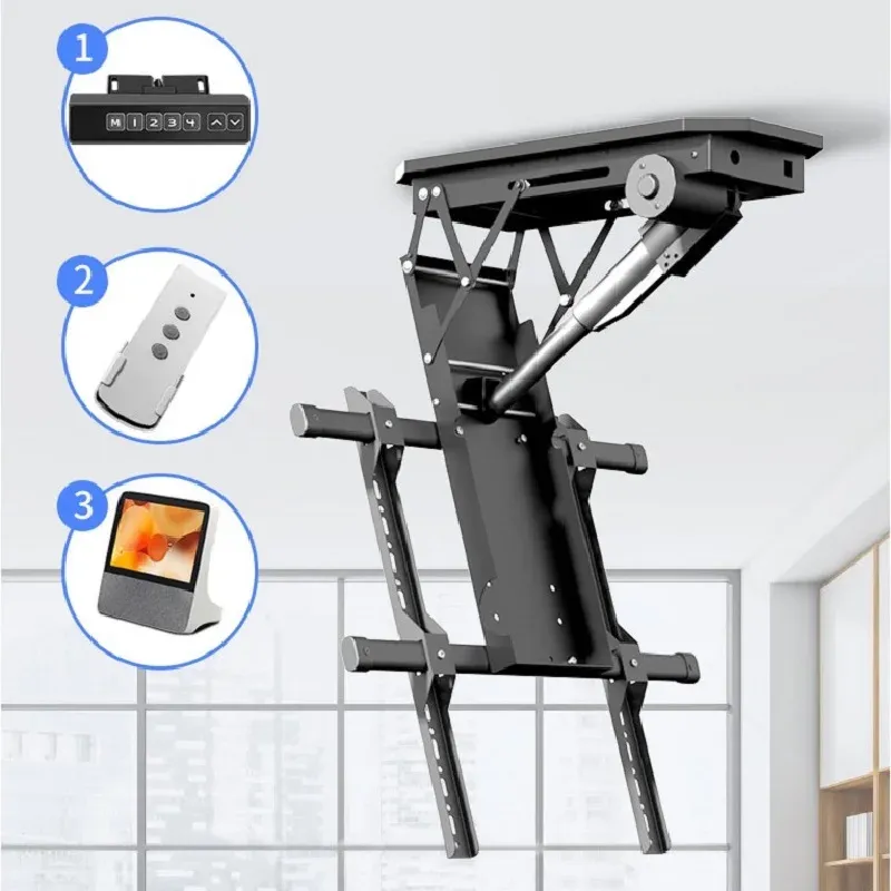 50-90" Ceiling TV LIFT Electric Remote Control Rotating Bracket Support Motorized Stand High Low Adjustable Techo Mount DT600