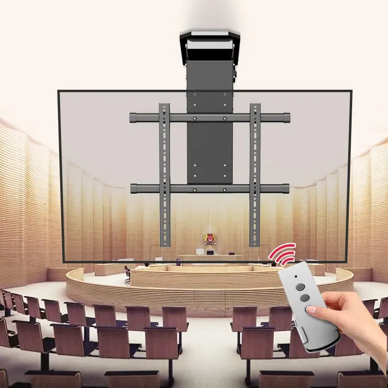 50-90" Ceiling TV LIFT Electric Remote Control Rotating Bracket Support Motorized Stand High Low Adjustable Techo Mount DT600