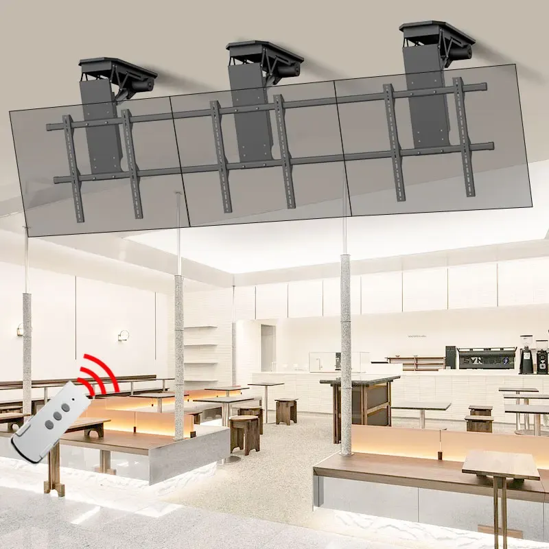 50-90" Ceiling TV LIFT Electric Remote Control Rotating Bracket Support Motorized Stand High Low Adjustable Techo Mount DT600