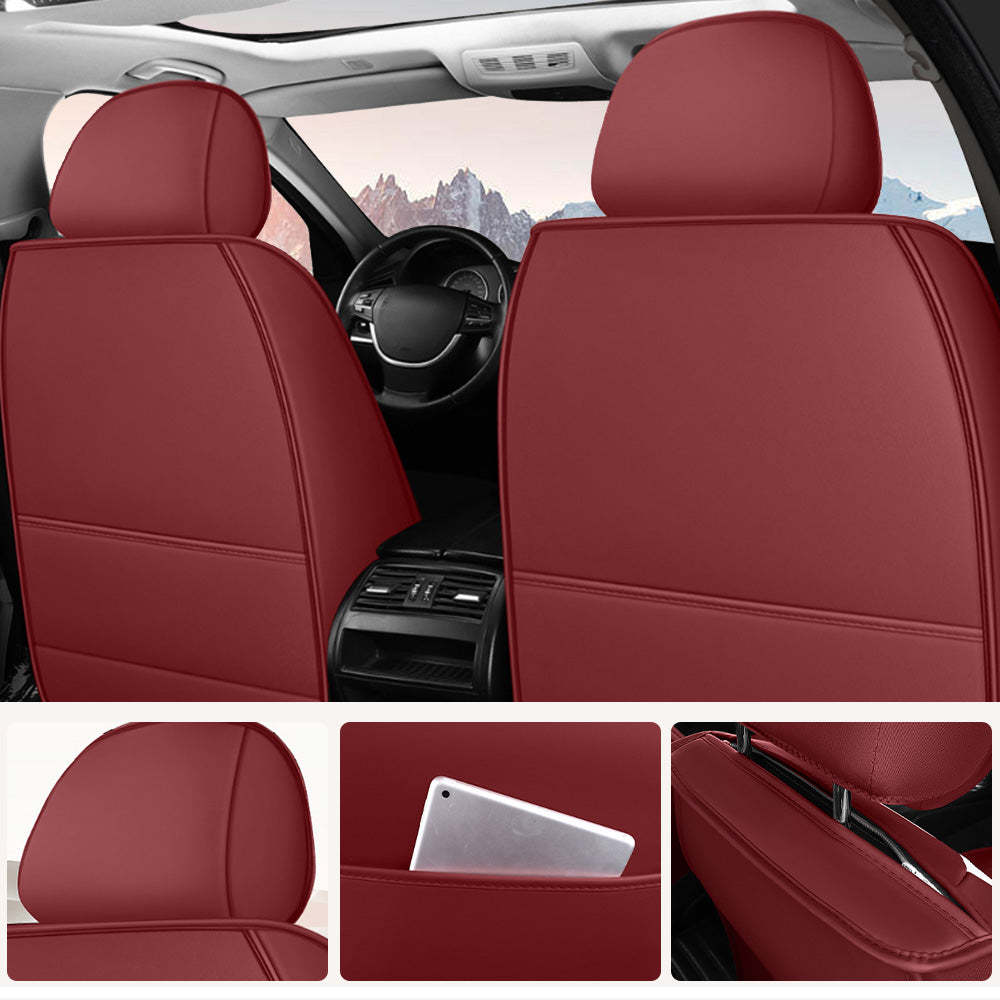 AmanCarport Universal 5-Seat Car Seat Covers – Faux Leather & Ice Silk Full Set, Breathable & Airbag Compatible