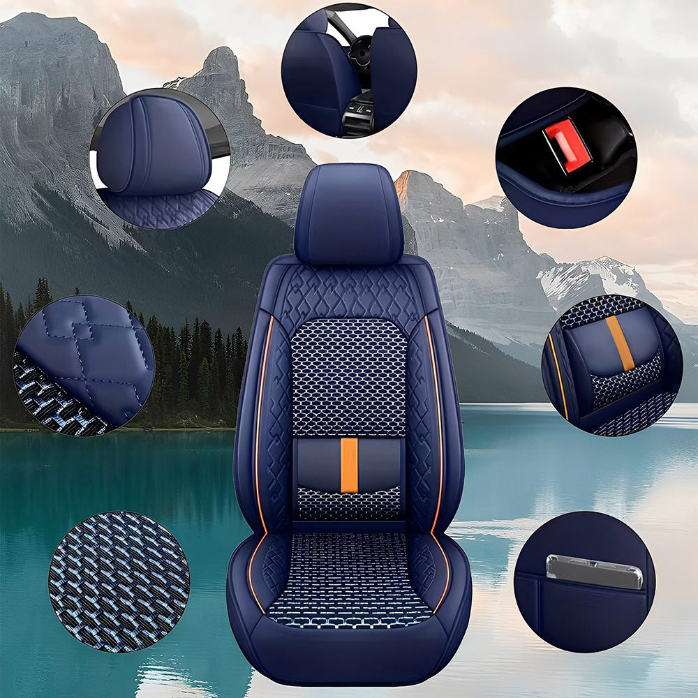 Luxury 3D Car Seat Covers – 5-Piece Waterproof Faux Leather & Ice Silk, Universal Fit for Sedans, SUVs & Trucks