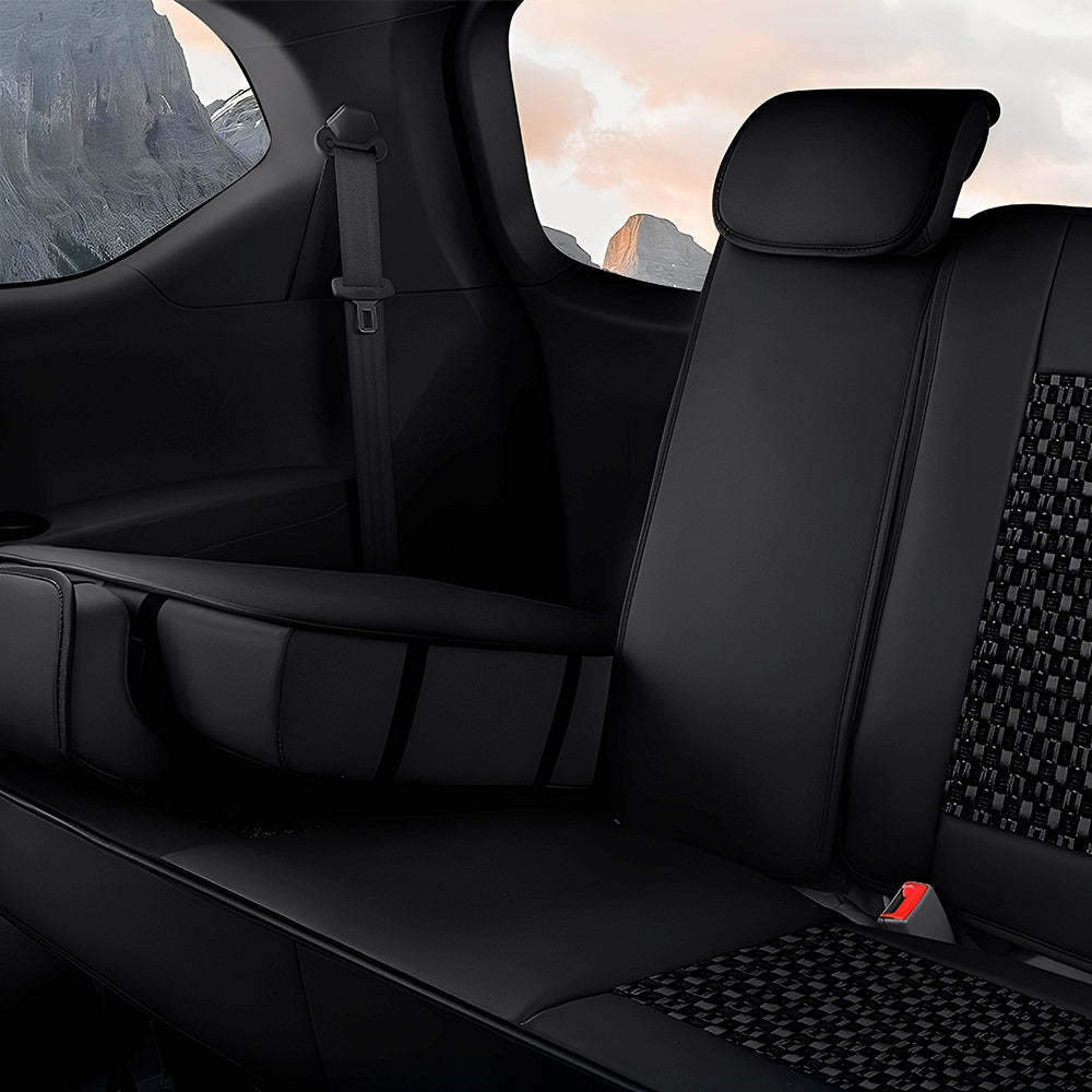 AmanCarport Universal Car Seat Covers 5-Piece Full Set – Premium Faux Leather & Ice Silk, Waterproof & Airbag Compatible