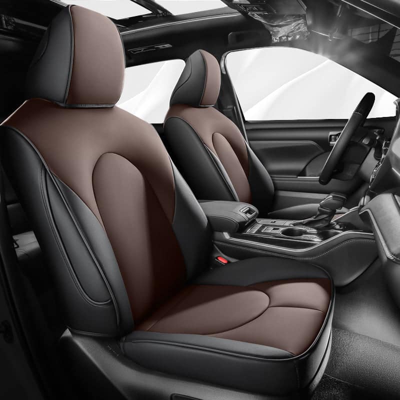 Custom For Toyota Highlander(2020-2024) Leather Car Seat Cover Full Set With Compatible Airbag