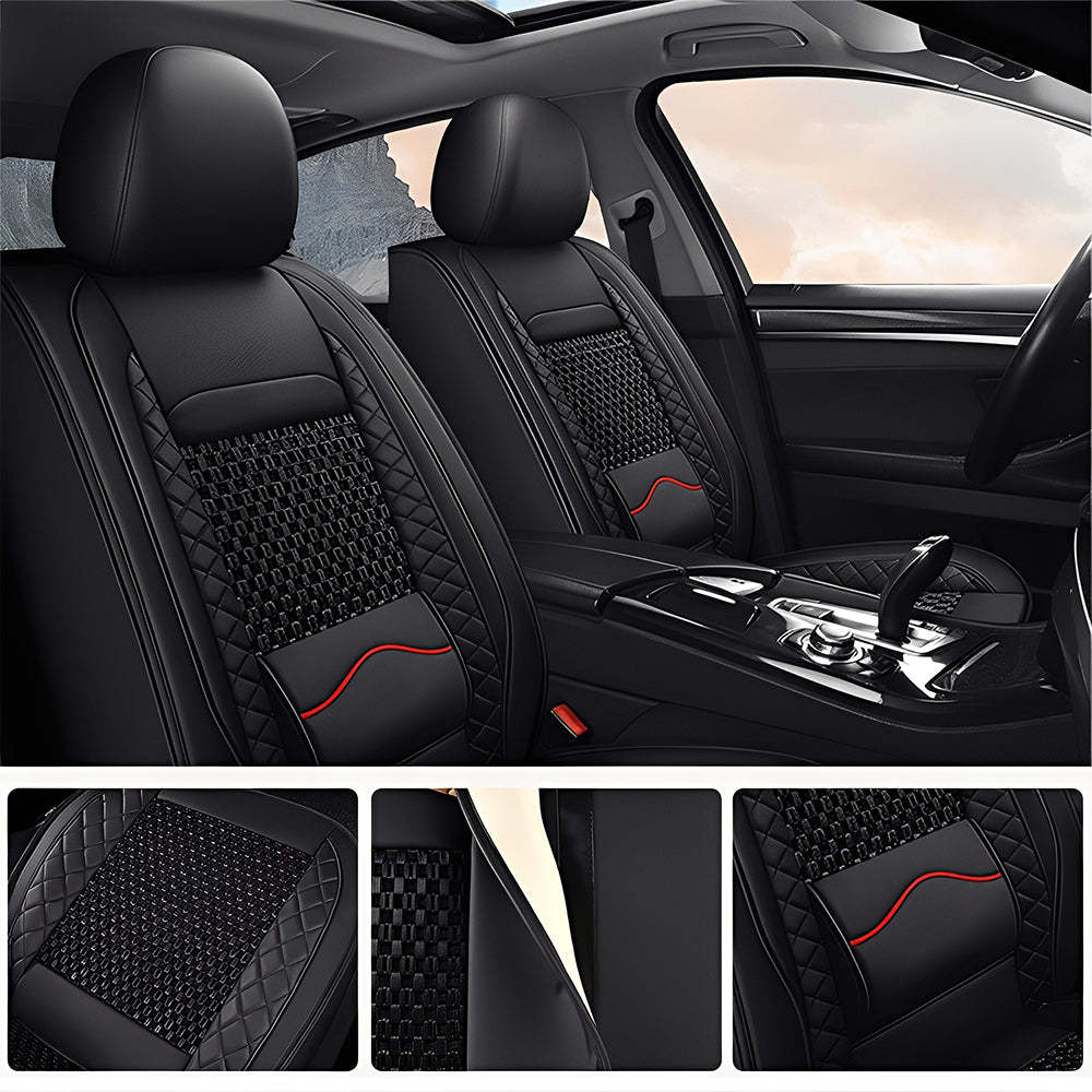 AmanCarport Universal Car Seat Covers 5-Piece Full Set – Premium Faux Leather & Ice Silk, Waterproof & Airbag Compatible