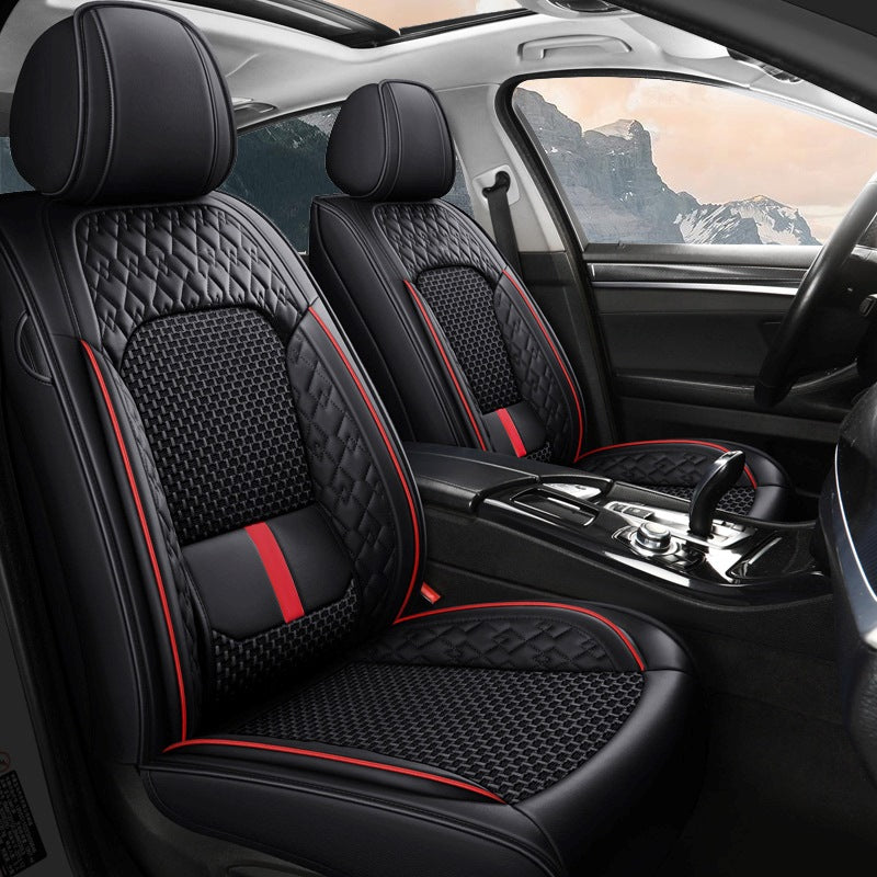 Luxury 3D Car Seat Covers – 5-Piece Waterproof Faux Leather & Ice Silk, Universal Fit for Sedans, SUVs & Trucks