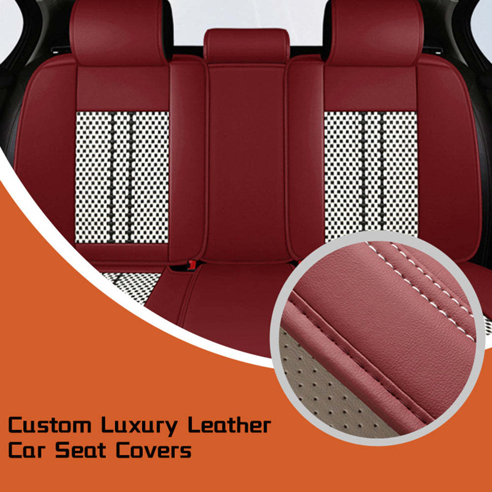 Amancarport Universal Leather Car Seat Covers Full Set - Breathable Leather and Ice Silk Front and Rear Seat Covers