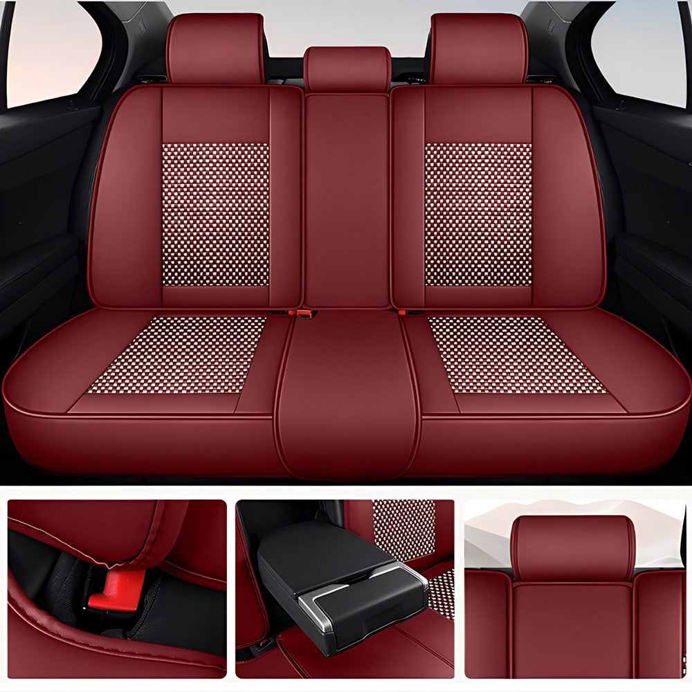 AmanCarport Universal 5-Seat Car Seat Covers – Faux Leather & Ice Silk Full Set, Breathable & Airbag Compatible