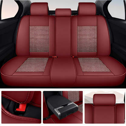 AmanCarport Universal 5-Seat Car Seat Covers – Faux Leather & Ice Silk Full Set, Breathable & Airbag Compatible
