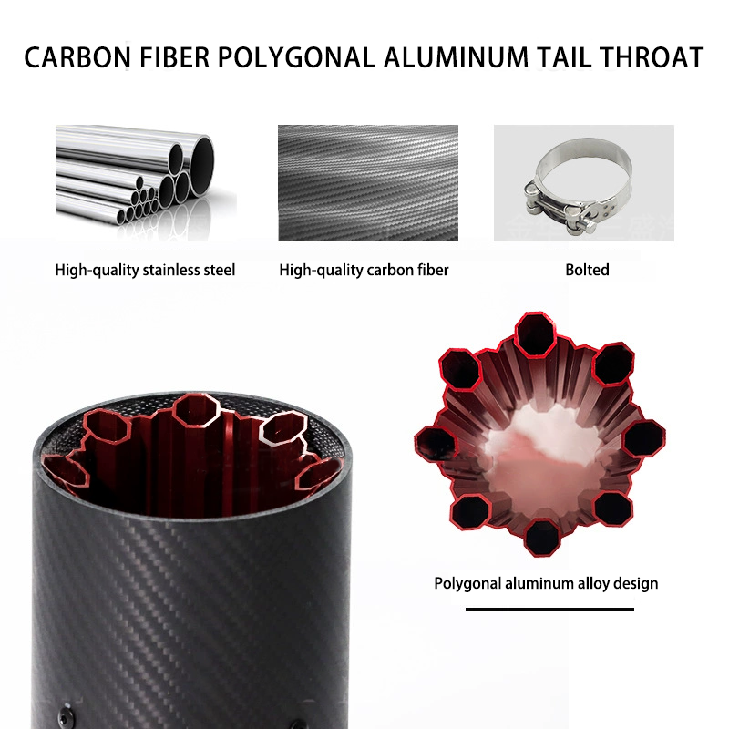 Universal Carbon Fiber Red Polygonal Aluminum Alloy Exhaust Tail Throat