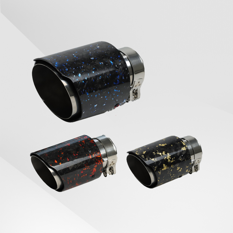 Universal Carbon Fiber Forged Pattern Exhaust Tip - Multicolor Stainless Steel Tailpipe Upgrade