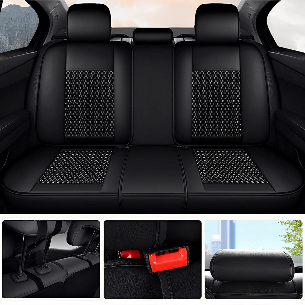 AmanCarport Universal Car Seat Covers 5-Piece Full Set – Premium Faux Leather & Ice Silk, Waterproof & Airbag Compatible