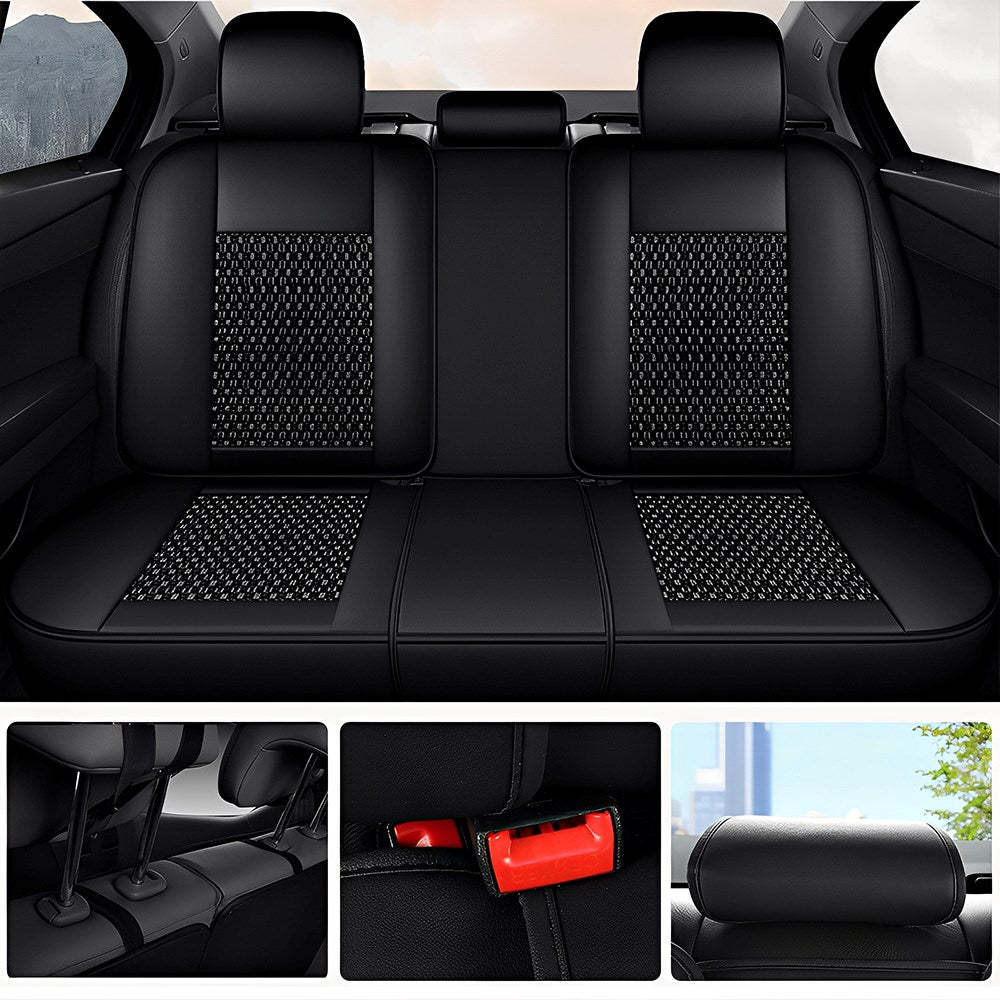 AmanCarport Universal Car Seat Covers 5-Piece Full Set – Premium Faux Leather & Ice Silk, Waterproof & Airbag Compatible