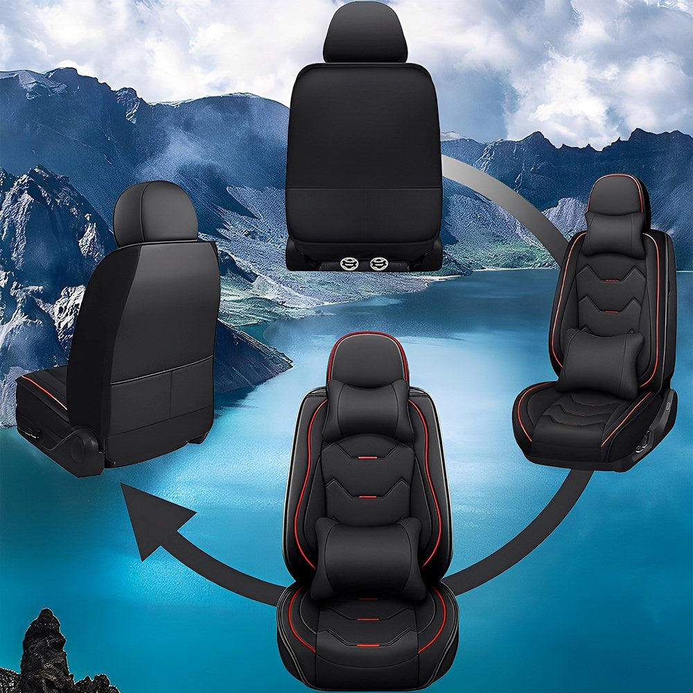 Full Set Car Seat Covers, Universal Leather Waterproof 5-Seat Protector – Front & Back Coverage for Most Sedans, SUVs & Trucks