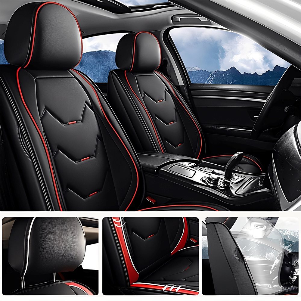 Full Set Car Seat Covers, Universal Leather Waterproof 5-Seat Protector – Front & Back Coverage for Most Sedans, SUVs & Trucks