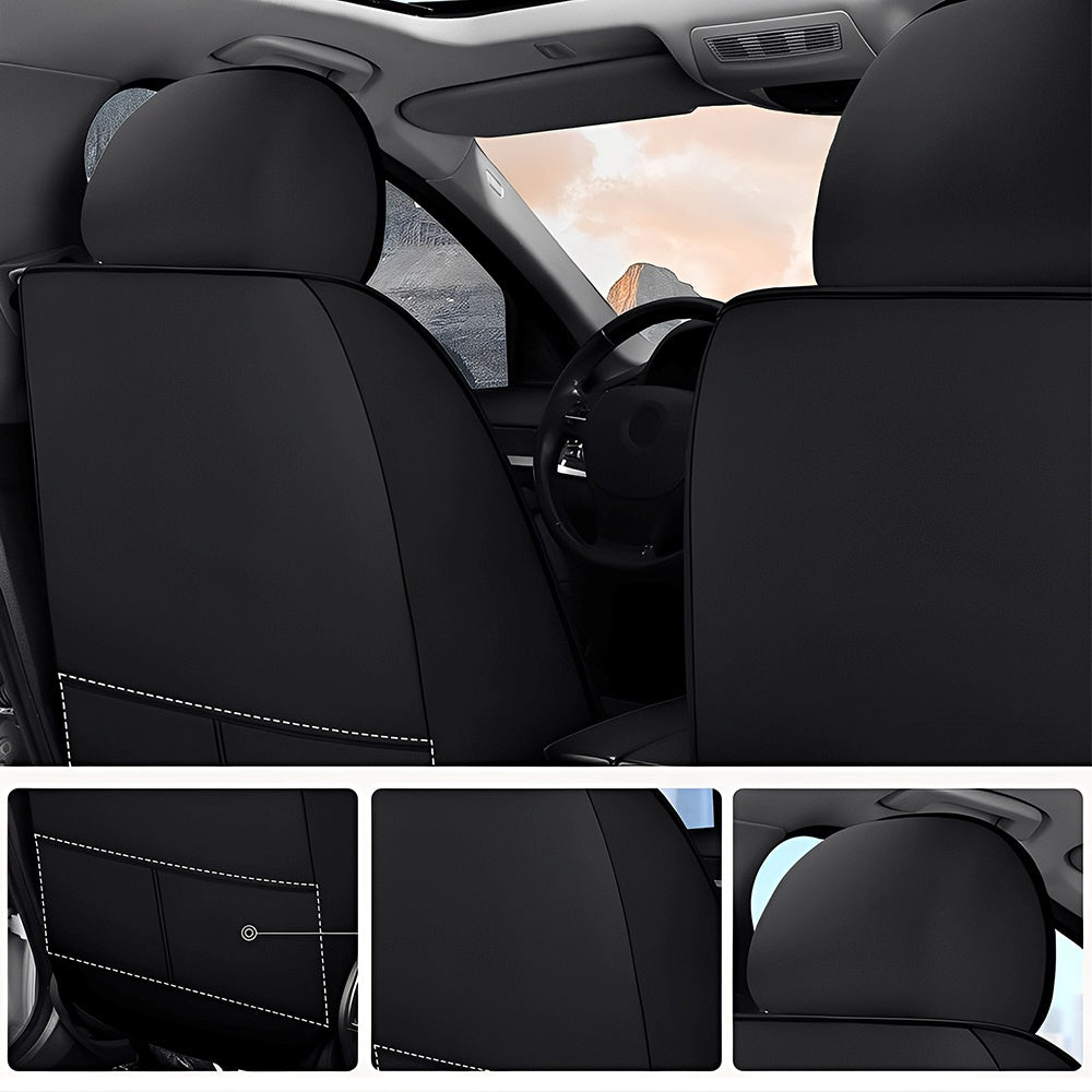 AmanCarport Universal Car Seat Covers 5-Piece Full Set – Premium Faux Leather & Ice Silk, Waterproof & Airbag Compatible