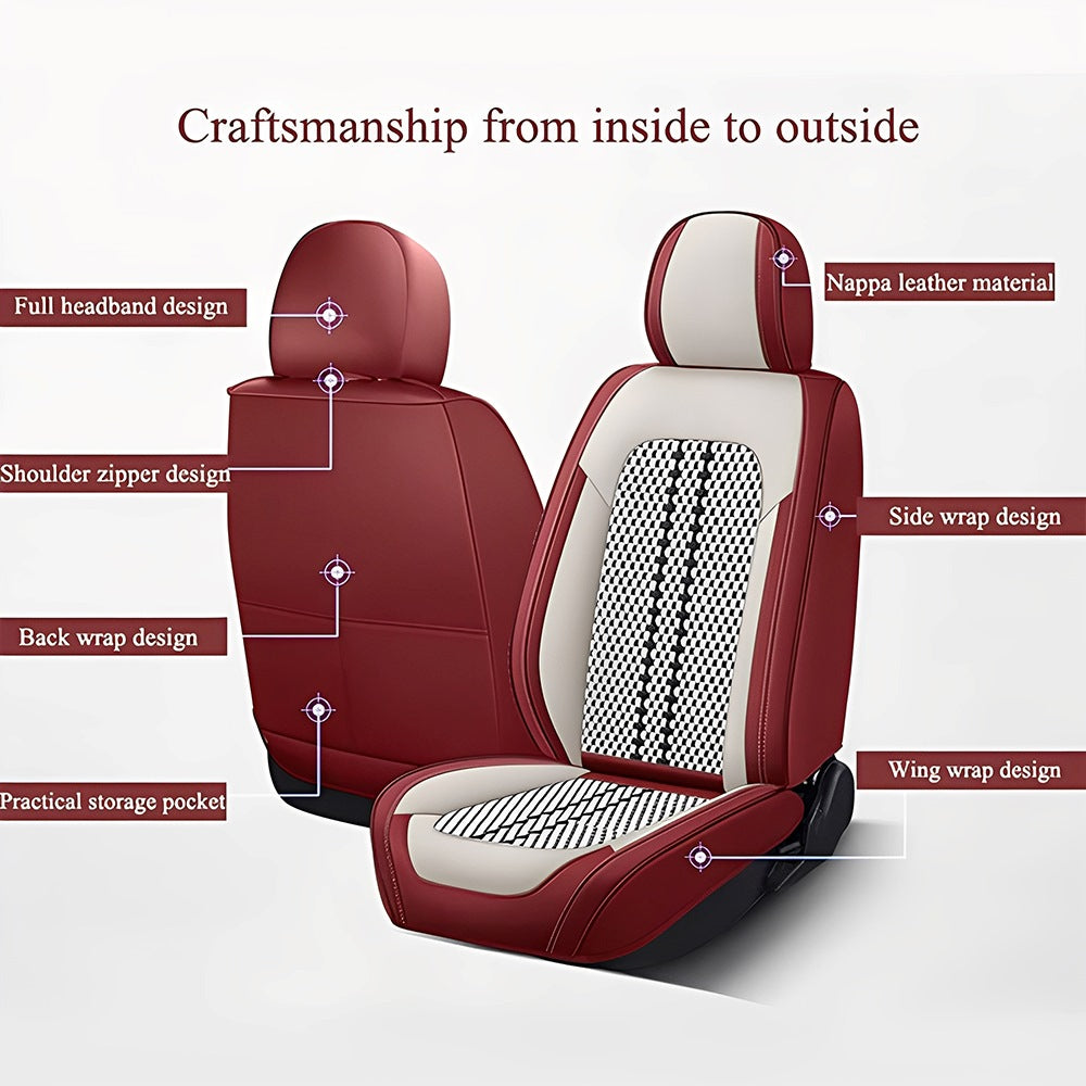 Amancarport Universal Leather Car Seat Covers Full Set - Breathable Leather and Ice Silk Front and Rear Seat Covers