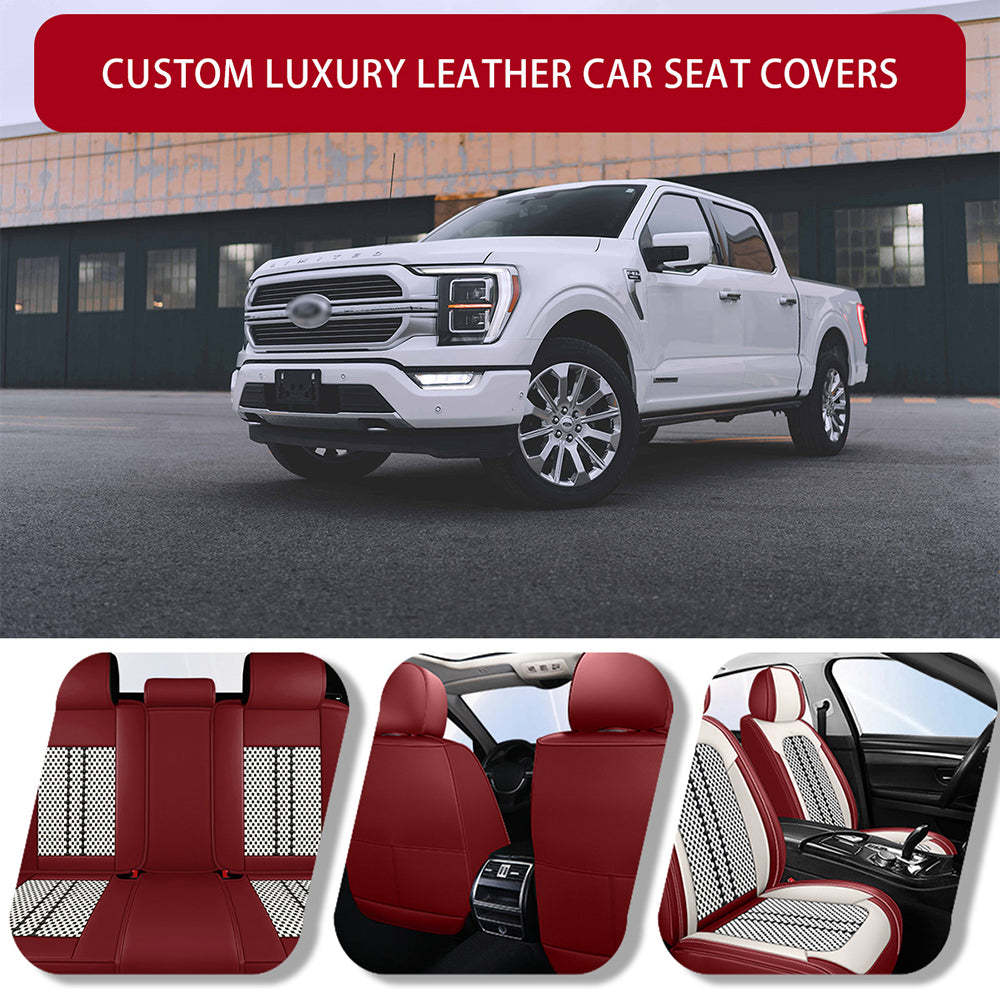 Amancarport Universal Leather Car Seat Covers Full Set - Breathable Leather and Ice Silk Front and Rear Seat Covers