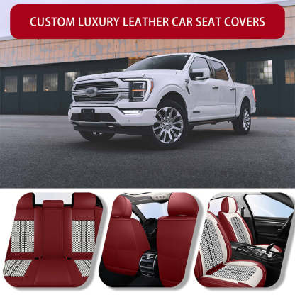 Amancarport Universal Leather Car Seat Covers Full Set - Breathable Leather and Ice Silk Front and Rear Seat Covers
