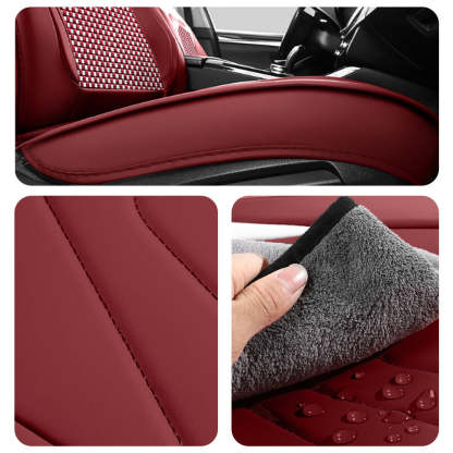 AmanCarport Universal 5-Seat Car Seat Covers – Faux Leather & Ice Silk Full Set, Breathable & Airbag Compatible