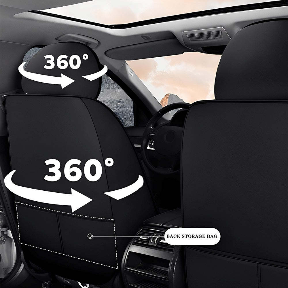 AmanCarport Universal Car Seat Covers 5-Piece Full Set – Premium Faux Leather & Ice Silk, Waterproof & Airbag Compatible