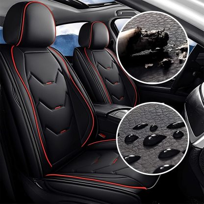 Full Set Car Seat Covers, Universal Leather Waterproof 5-Seat Protector – Front & Back Coverage for Most Sedans, SUVs & Trucks