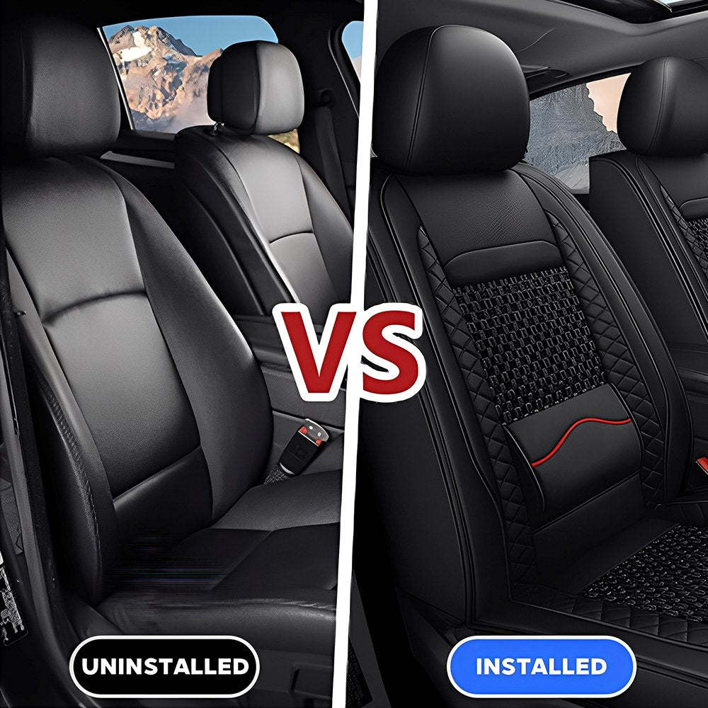 AmanCarport Universal Car Seat Covers 5-Piece Full Set – Premium Faux Leather & Ice Silk, Waterproof & Airbag Compatible