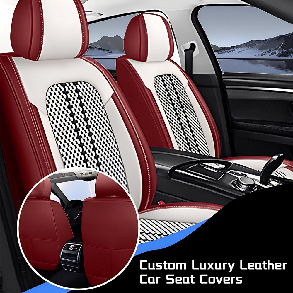 Amancarport Universal Leather Car Seat Covers Full Set - Breathable Leather and Ice Silk Front and Rear Seat Covers