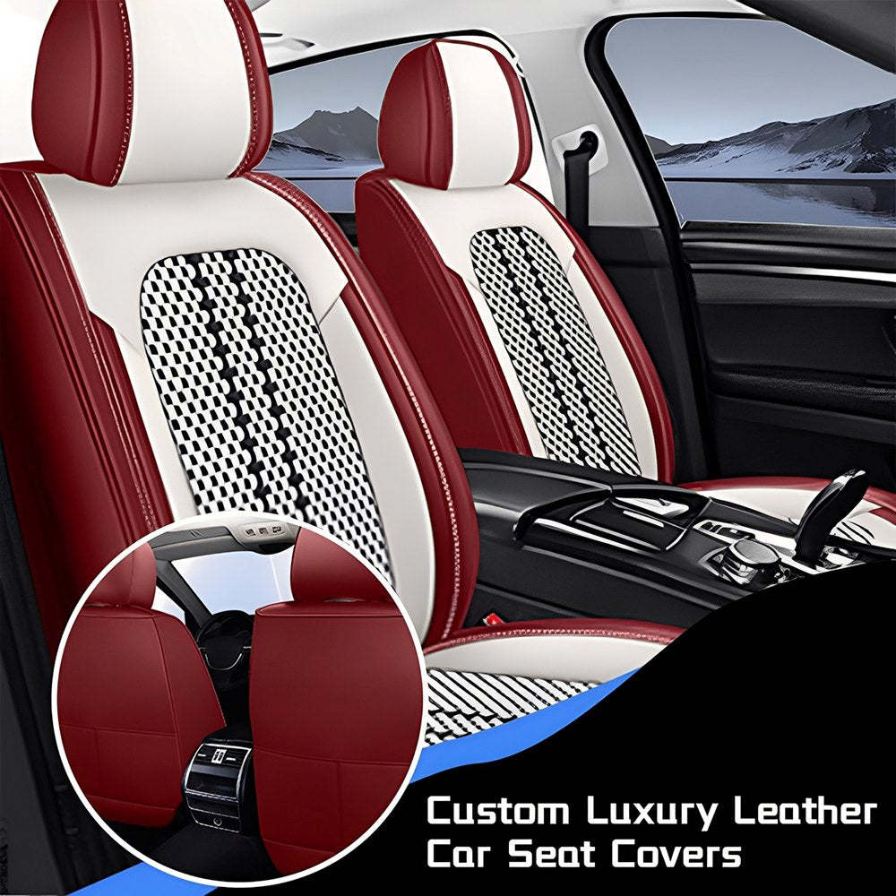 Amancarport Universal Leather Car Seat Covers Full Set - Breathable Leather and Ice Silk Front and Rear Seat Covers