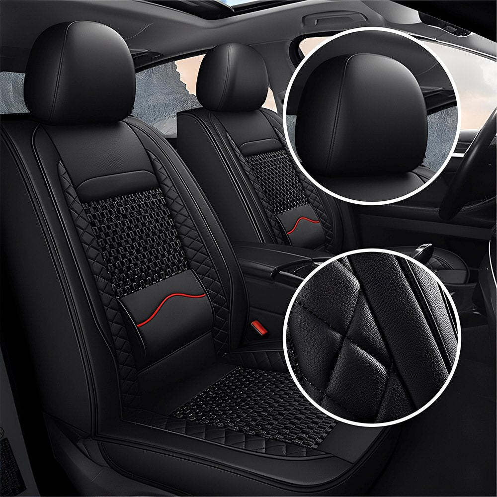 AmanCarport Universal Car Seat Covers 5-Piece Full Set – Premium Faux Leather & Ice Silk, Waterproof & Airbag Compatible