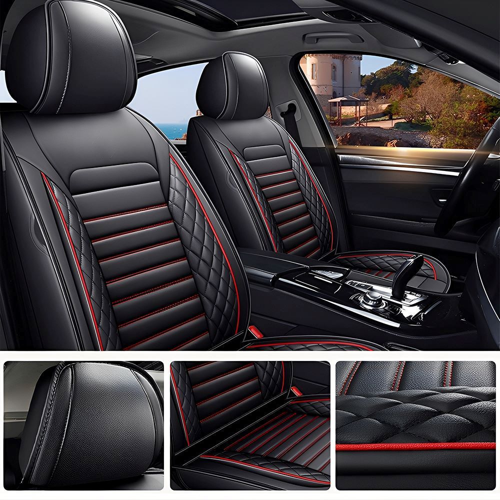 Full Set Car Seat Covers, Universal Leather Seat Covers for Most Cars, SUVs & Trucks – Waterproof Front & Back Protector