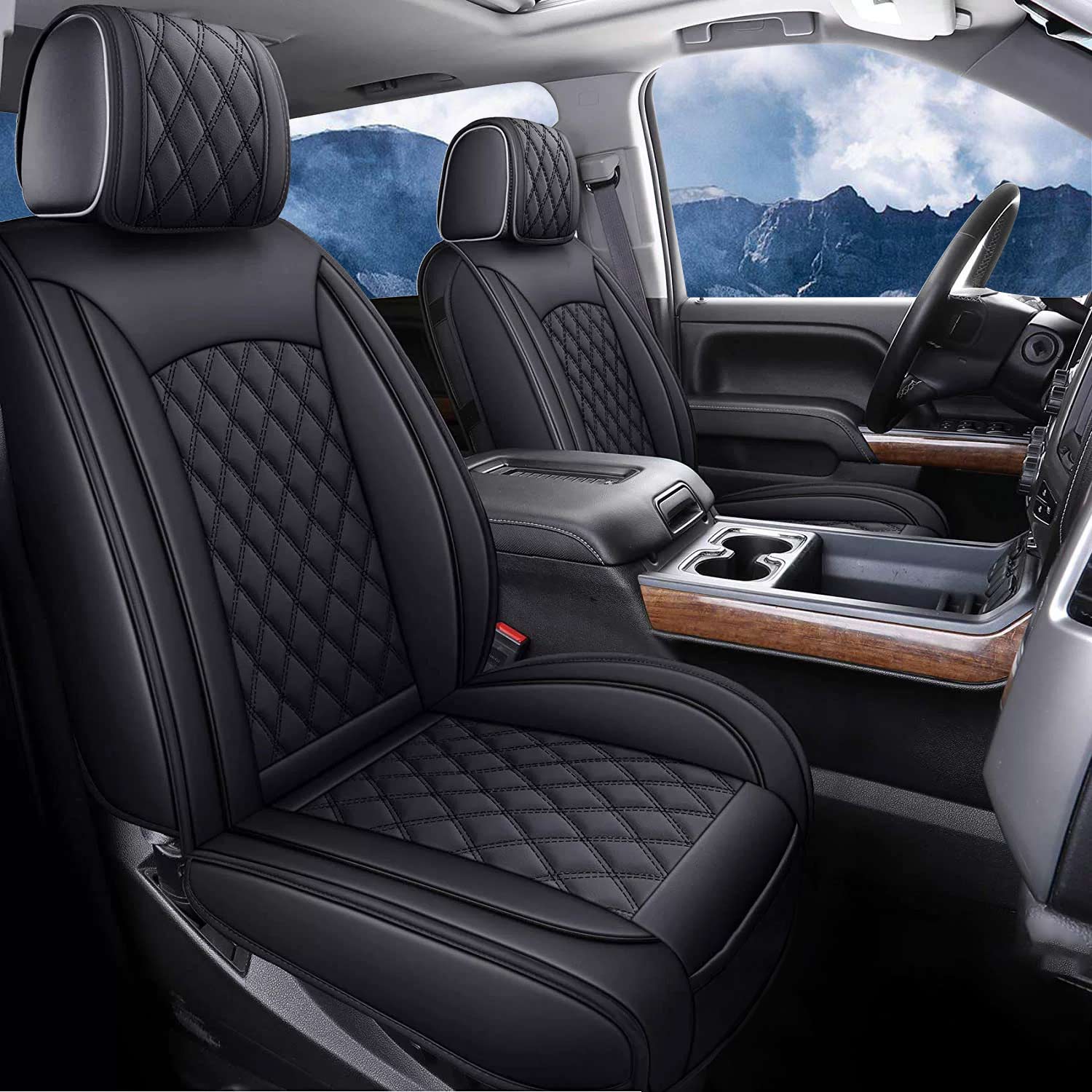 Leather Car Seat Covers Full Set for Chevy Silverado GMC Sierra Pickup Fit 1500