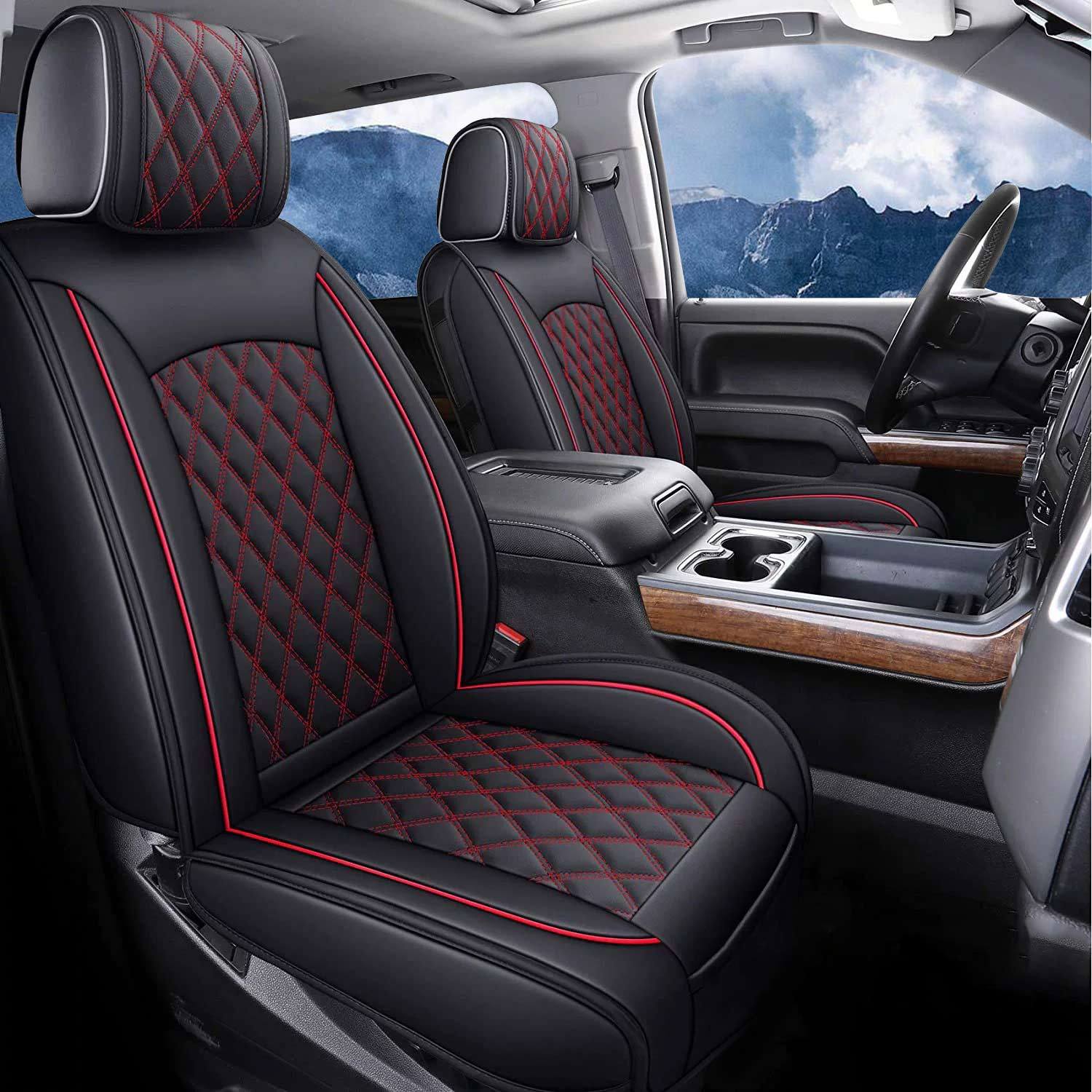 Leather Car Seat Covers Full Set for Chevy Silverado GMC Sierra Pickup Fit 1500