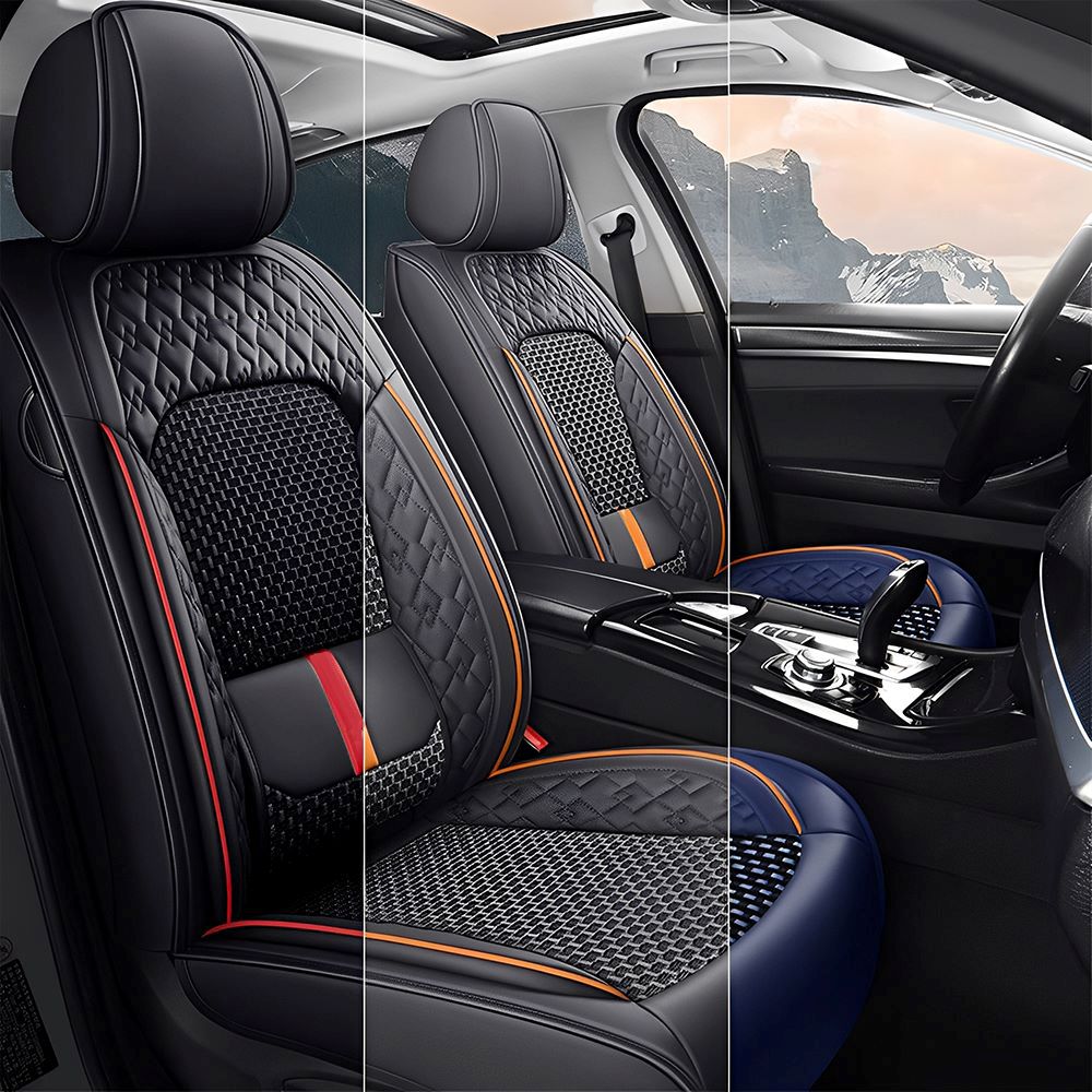 Luxury 3D Car Seat Covers – 5-Piece Waterproof Faux Leather & Ice Silk, Universal Fit for Sedans, SUVs & Trucks