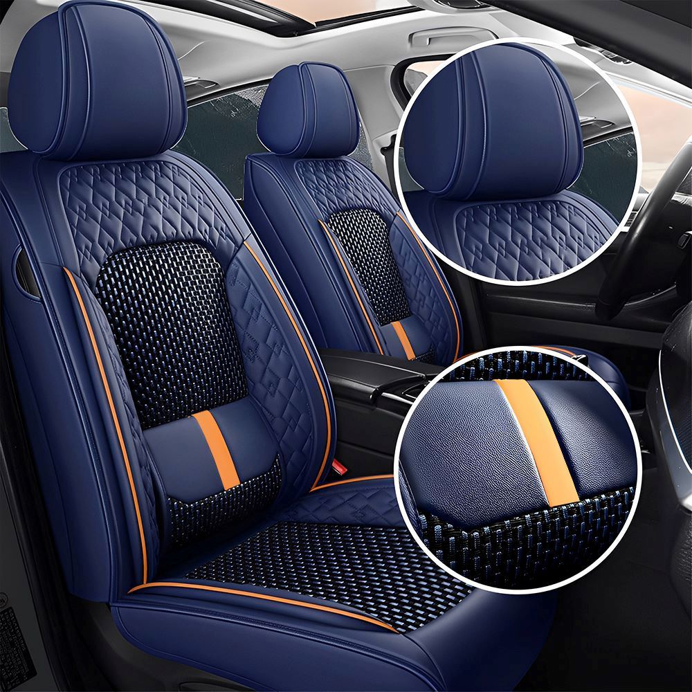 Luxury 3D Car Seat Covers – 5-Piece Waterproof Faux Leather & Ice Silk, Universal Fit for Sedans, SUVs & Trucks