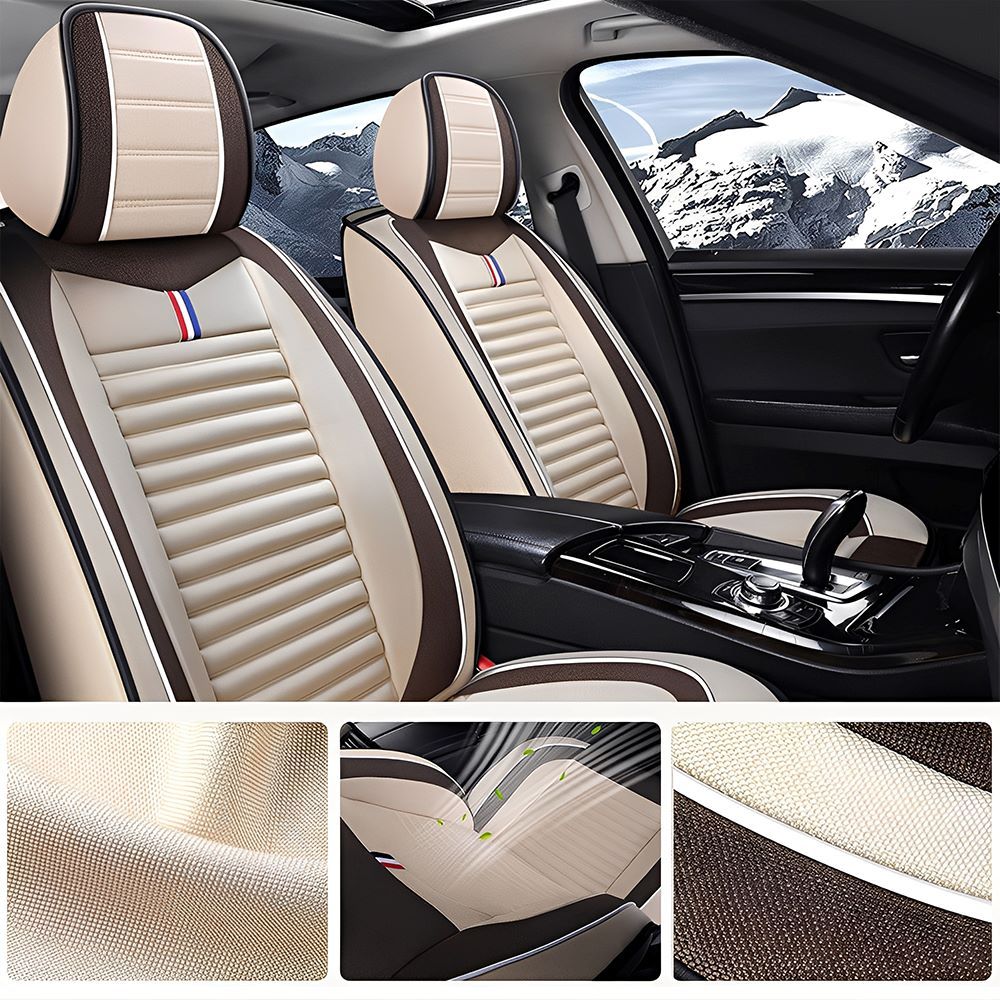 Universal Linen Car Seat Covers Full Set – Breathable Fabric 5-Seat Fit for Cars, SUVs & Pickups