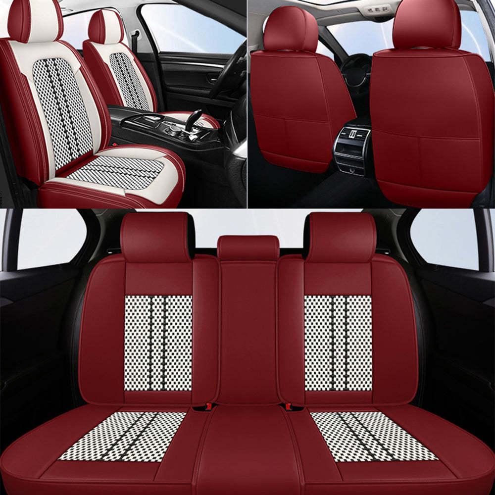 Amancarport Universal Leather Car Seat Covers Full Set - Breathable Leather and Ice Silk Front and Rear Seat Covers