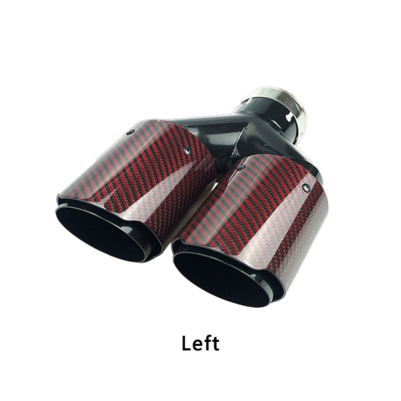 Red Carbon Fiber Glossy Y-Shaped Muffler Tips - 2.6″ IN/3.98″ OUT - Un