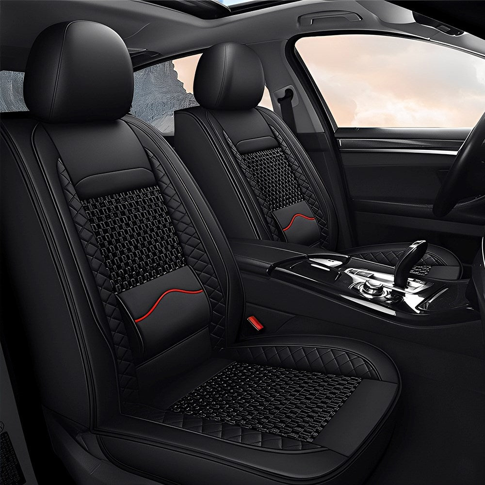 AmanCarport Universal Car Seat Covers 5-Piece Full Set – Premium Faux Leather & Ice Silk, Waterproof & Airbag Compatible