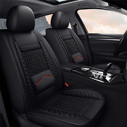 AmanCarport Universal Car Seat Covers 5-Piece Full Set – Premium Faux Leather & Ice Silk, Waterproof & Airbag Compatible