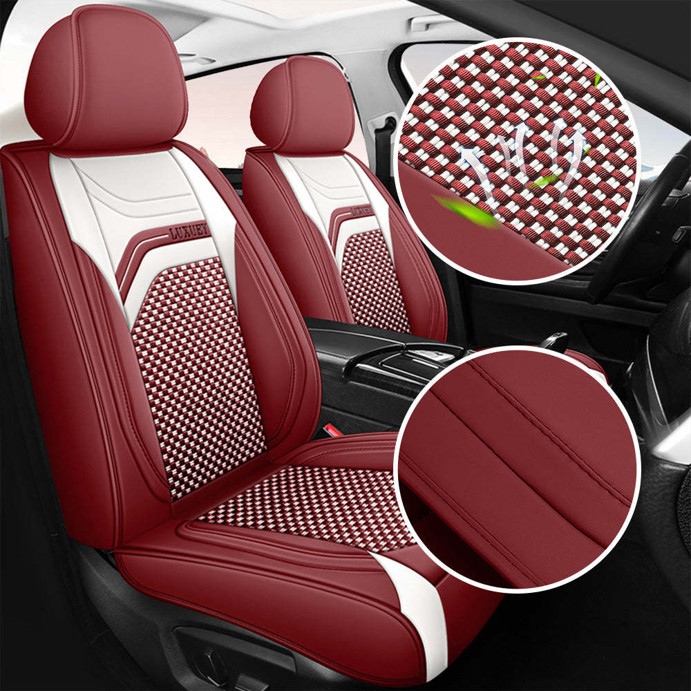 AmanCarport Universal 5-Seat Car Seat Covers – Faux Leather & Ice Silk Full Set, Breathable & Airbag Compatible