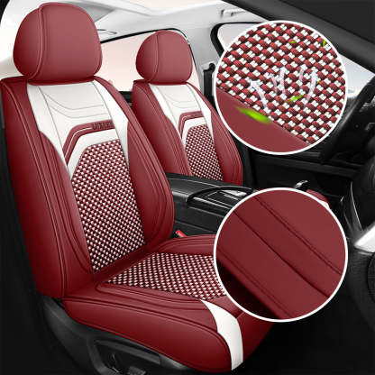 AmanCarport Universal 5-Seat Car Seat Covers – Faux Leather & Ice Silk Full Set, Breathable & Airbag Compatible