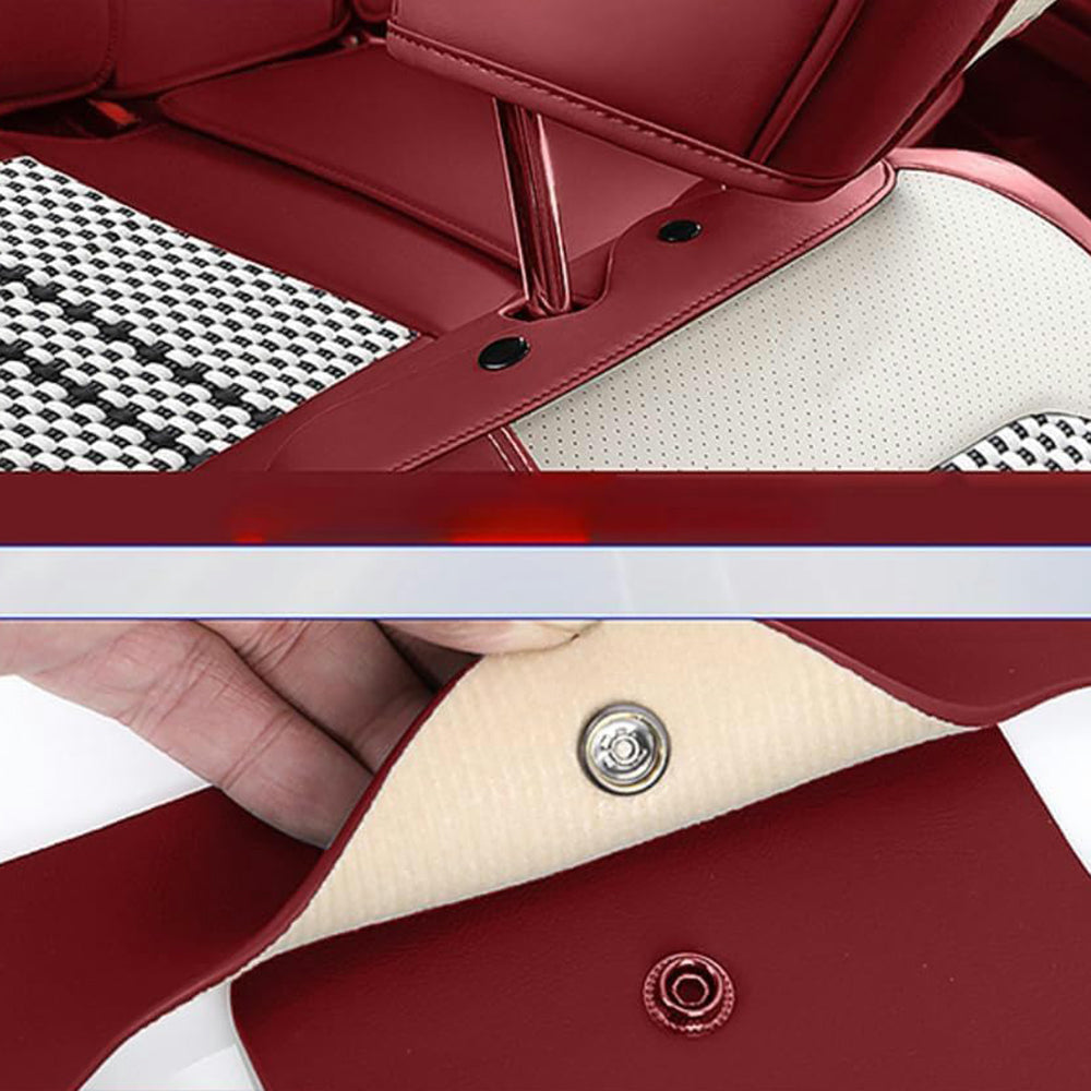 Amancarport Universal Leather Car Seat Covers Full Set - Breathable Leather and Ice Silk Front and Rear Seat Covers