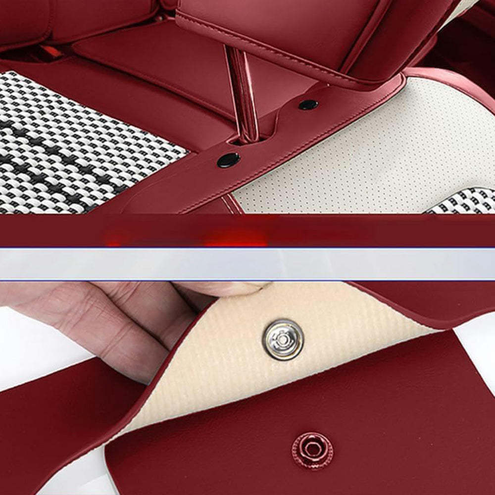 Amancarport Universal Leather Car Seat Covers Full Set - Breathable Leather and Ice Silk Front and Rear Seat Covers