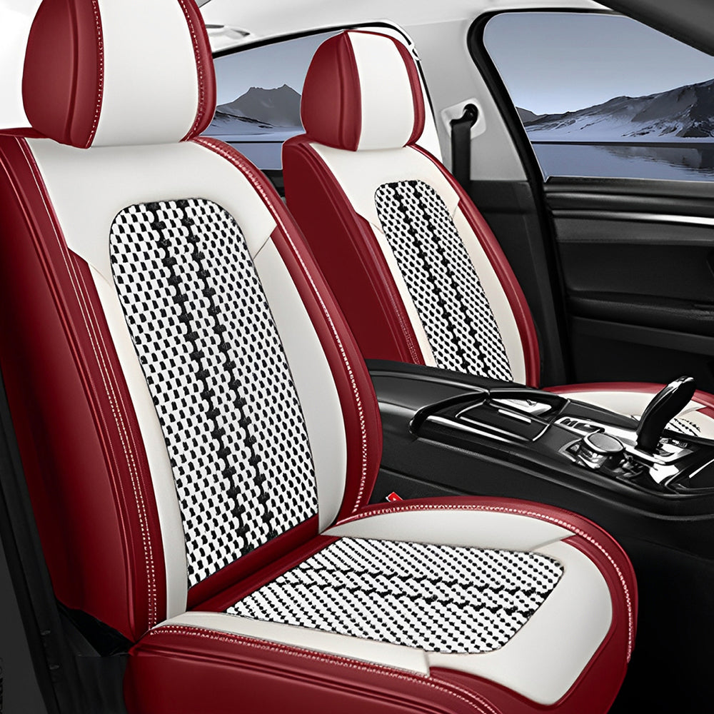 Amancarport Universal Leather Car Seat Covers Full Set - Breathable Leather and Ice Silk Front and Rear Seat Covers