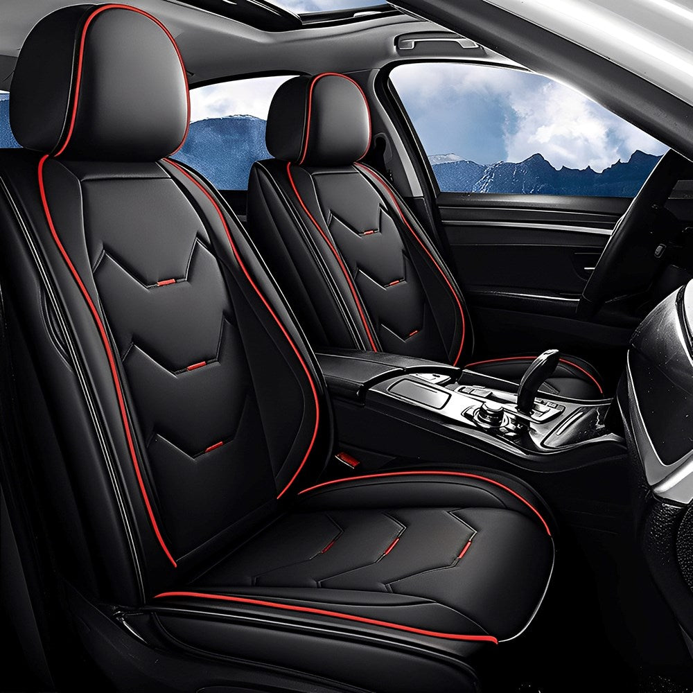 Full Set Car Seat Covers, Universal Leather Waterproof 5-Seat Protector – Front & Back Coverage for Most Sedans, SUVs & Trucks