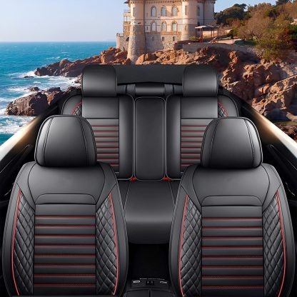 Full Set Car Seat Covers, Universal Leather Seat Covers for Most Cars, SUVs & Trucks – Waterproof Front & Back Protector