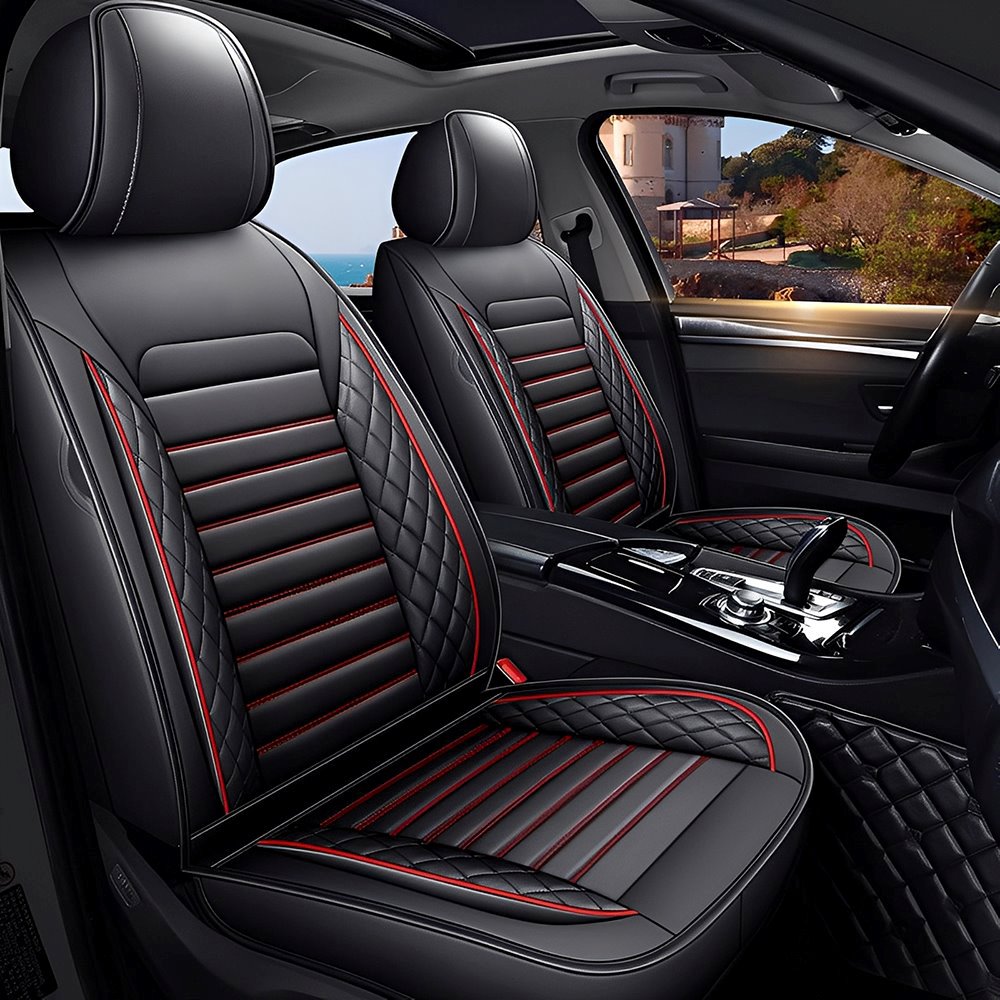Full Set Car Seat Covers, Universal Leather Seat Covers for Most Cars, SUVs & Trucks – Waterproof Front & Back Protector